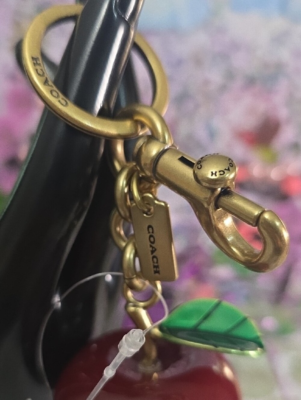 COACH Red Apple Enamel Keyring with Gold Hardware - Picture 5 of 5